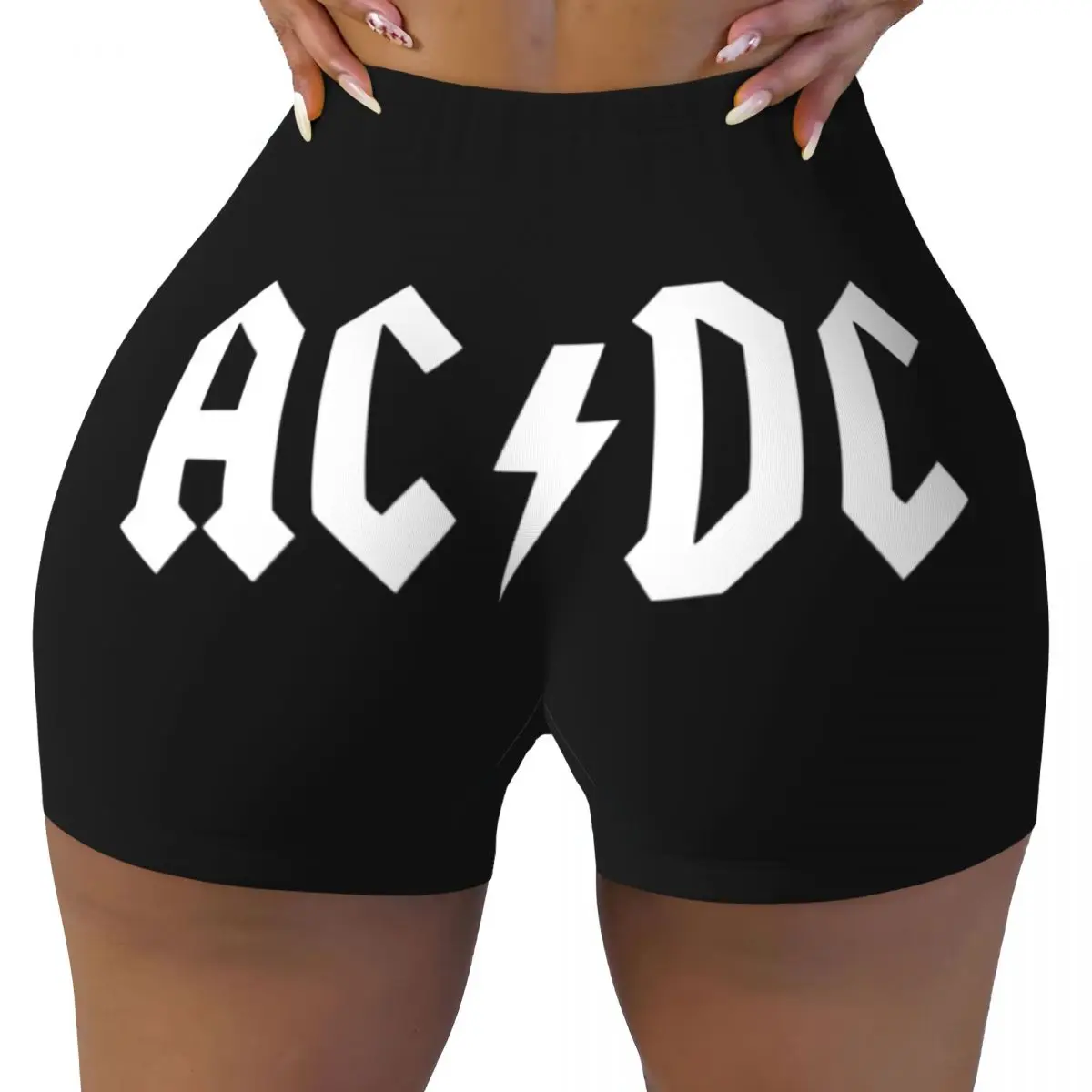 Custom Heavy Metal AC /DC Volleyball Biker Workout Shorts Women Vintage Rock Gym Athletic Yoga Shorts