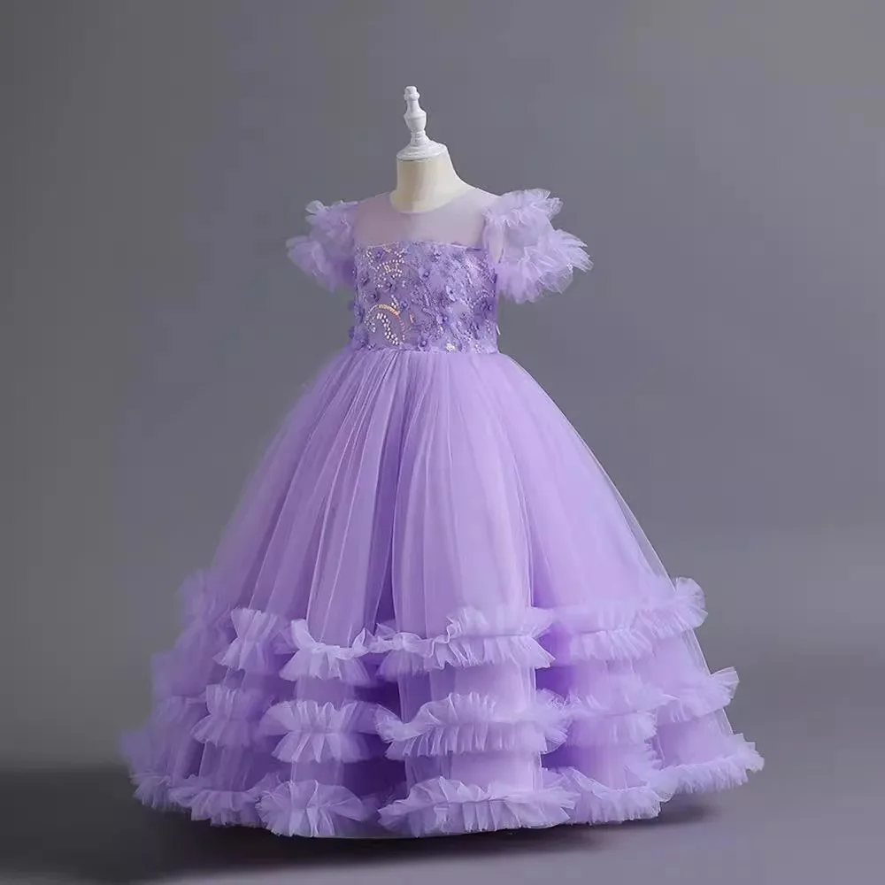 Abiti da ragazza di fiore per bambini con abito da ballo personalizzato Appliques Abiti da festa di compleanno per principessa in tulle