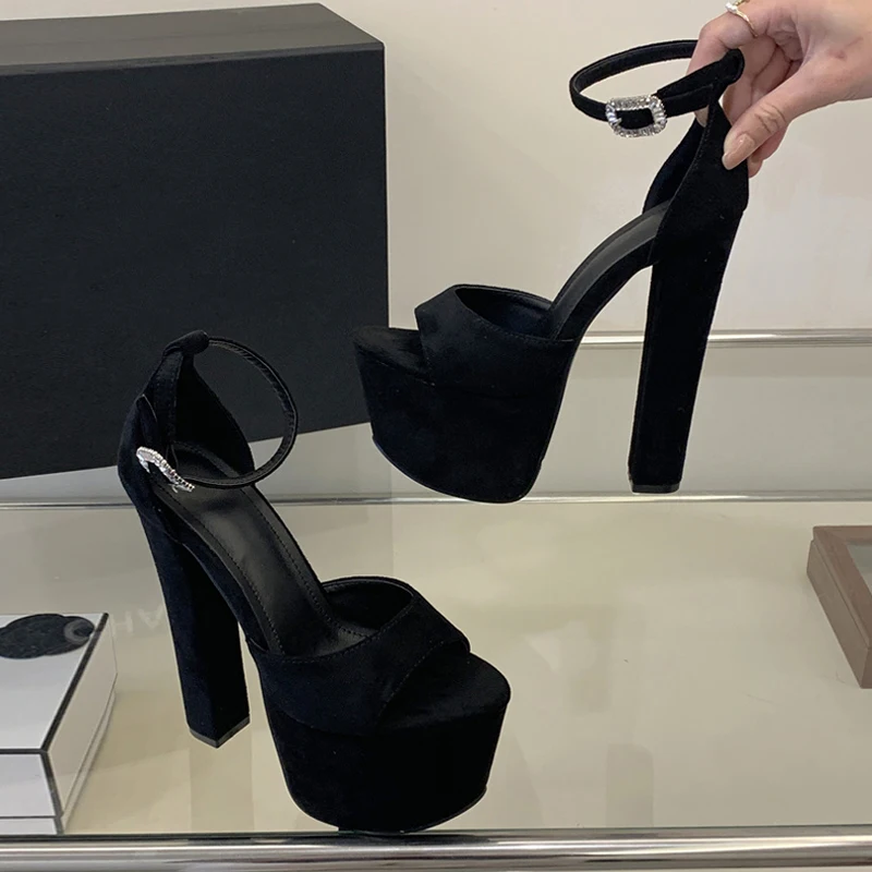 Liyke Model Show Sexy Extreme High Heels Chunky Platform Sandals Women Fashion Crystal Buckle Peep Toe Stripper Pole Dance Shoes view 5
