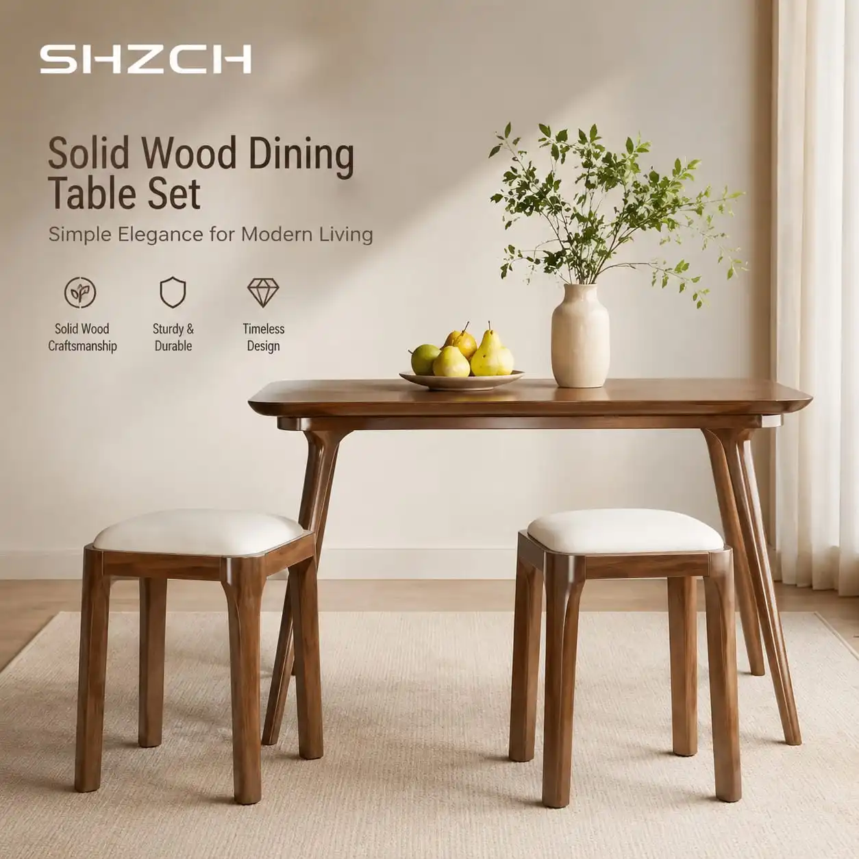 Solid wood stool household stackable soft bag bench sedentary comfortable dining table chair simple modern living room raw