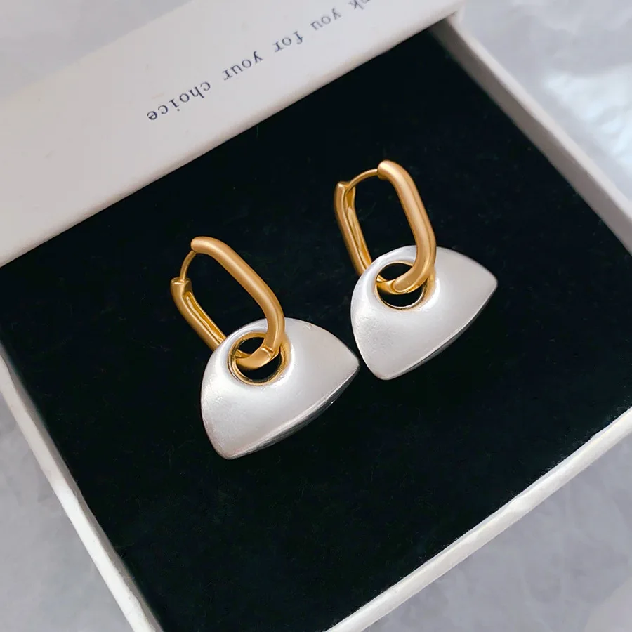 Vintage Geometric Brushed Metal Irregular Pendant Earrings for Women Gold Silver Mix Color Fashion Accessories Daily Jewelry