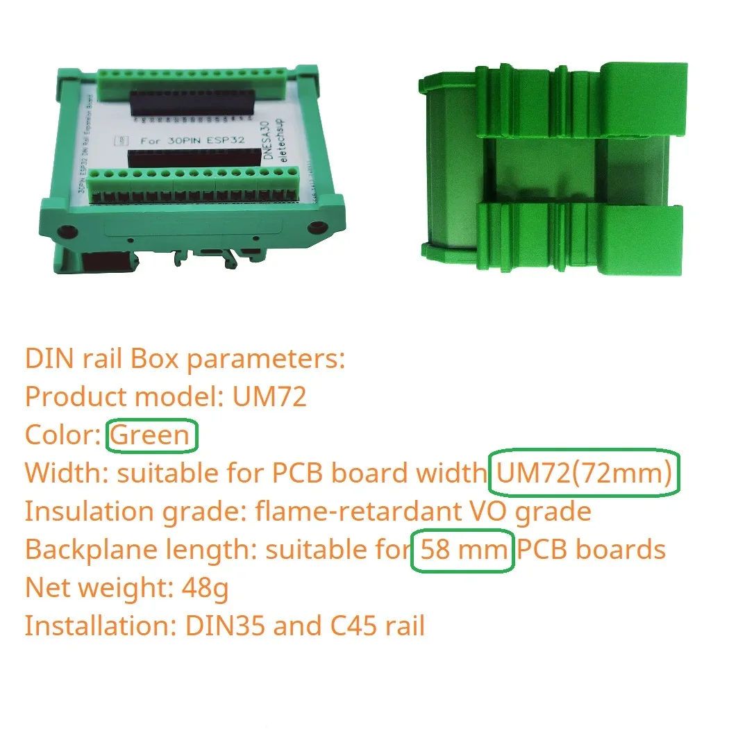 ESP32 Din Rail Mounting DIN35 C45 Rail Expansion Board for Arduino WROOM -32 Development Board 3.96 Screw Terminal Block Adapter