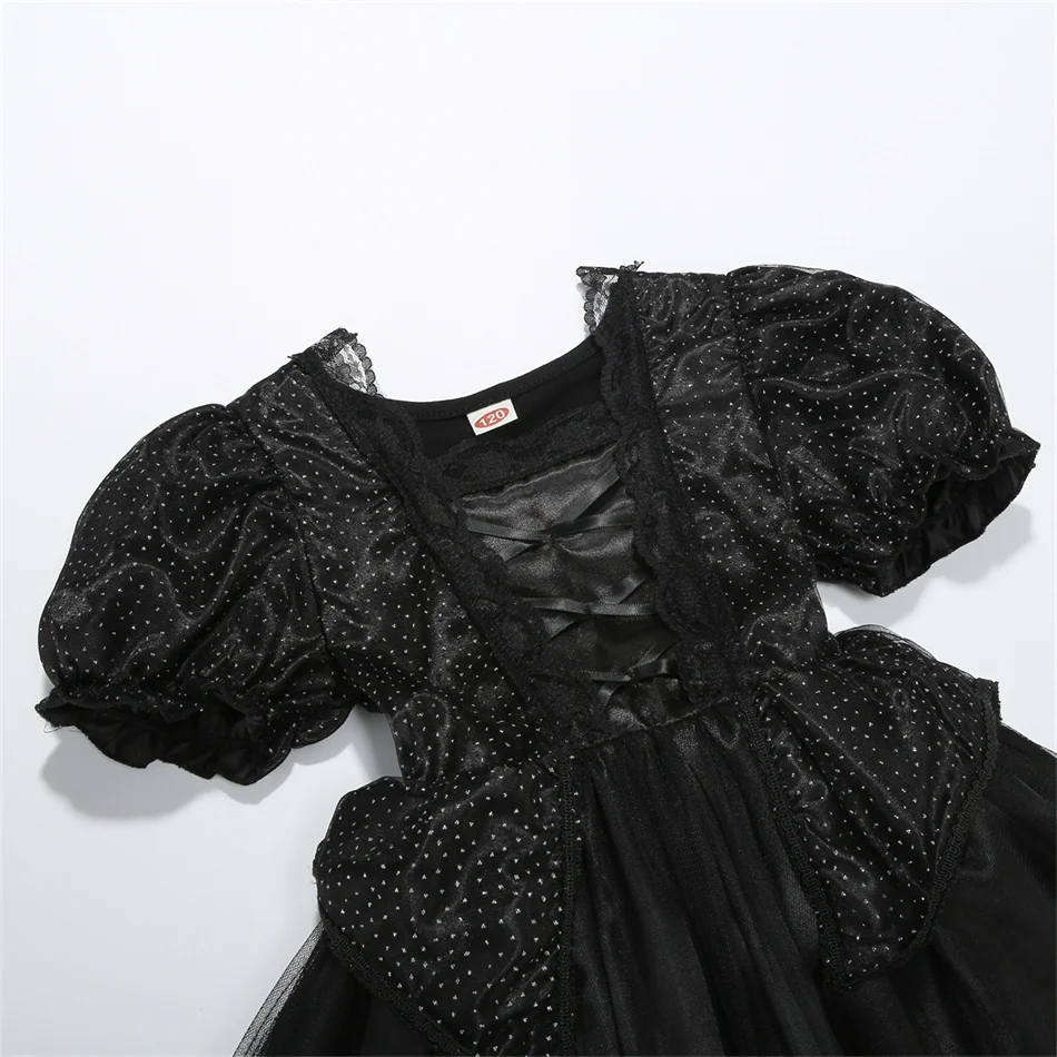 Evil Queen Halloween Cosplay Costume Girl Black Witch Princess Dress Kid Birthday Carnival Party Clothes Stage Performance Frock