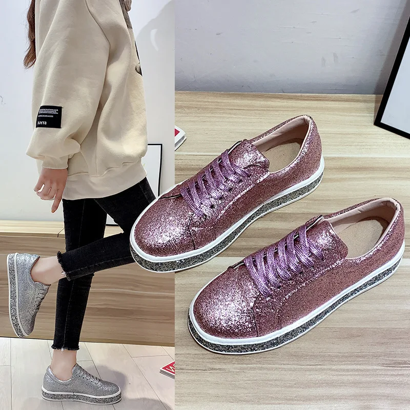 New four seasons shoes Korean version breathable flash decorative casual network large size women's shoes