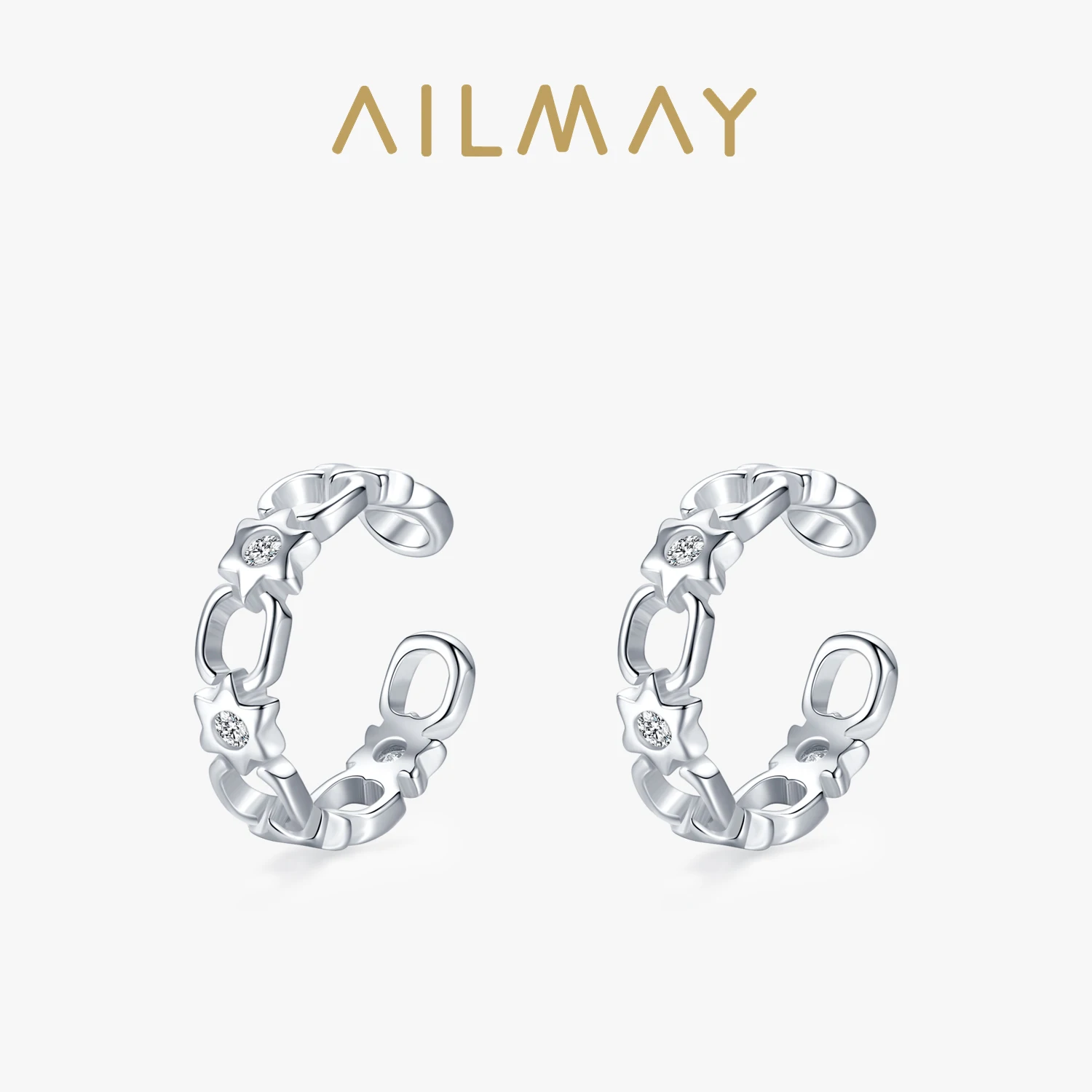 Ailmay Genuine 925 Sterling Silver Fashionc Ear Clip Earring Clear Zircon  For Women Girls trend Party Accessories Jewelry