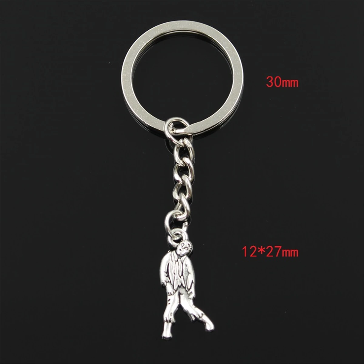 New Fashion Men 30mm Car Keychain DIY Metal Holder Chain Vintage Walking Dead Zombie Corpse 12x27mm Silver Color Pendant Gift