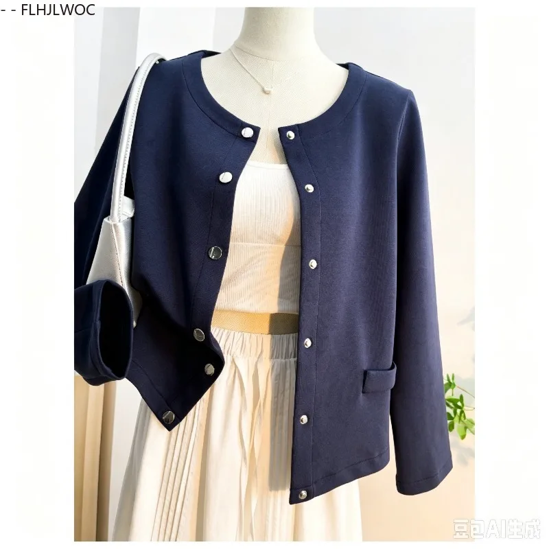 Short Coats Outerwear O Neck Long Sleeve Autumn Spring Woman Cute Girls Preppy Style Solid Button Casual Short Jackets