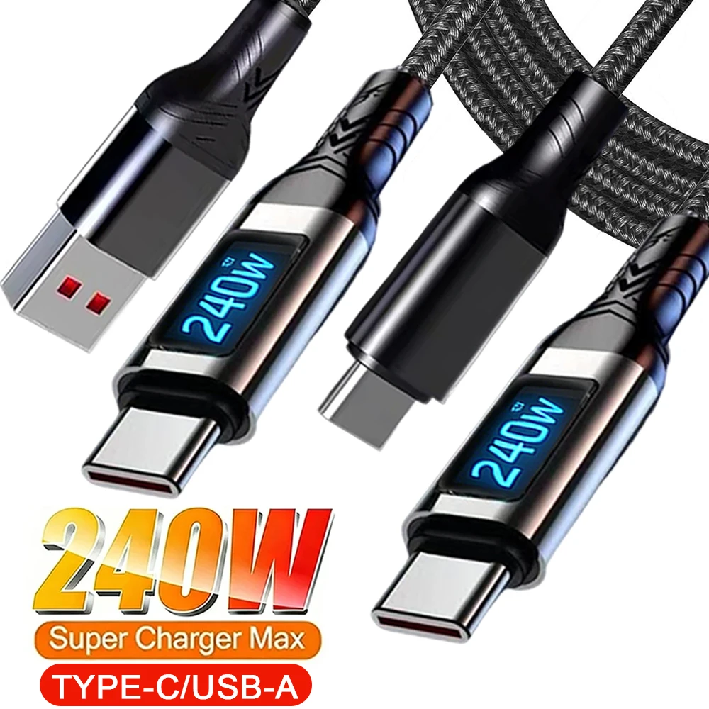 PD240W 6A Typ-C-auf-Typ-C-Kabel, superschnelles Ladekabel mit LED-Anzeige, USB-auf-Typ-C-Datenkabel für iPhone, Xiaomi, Samsung, 1 m