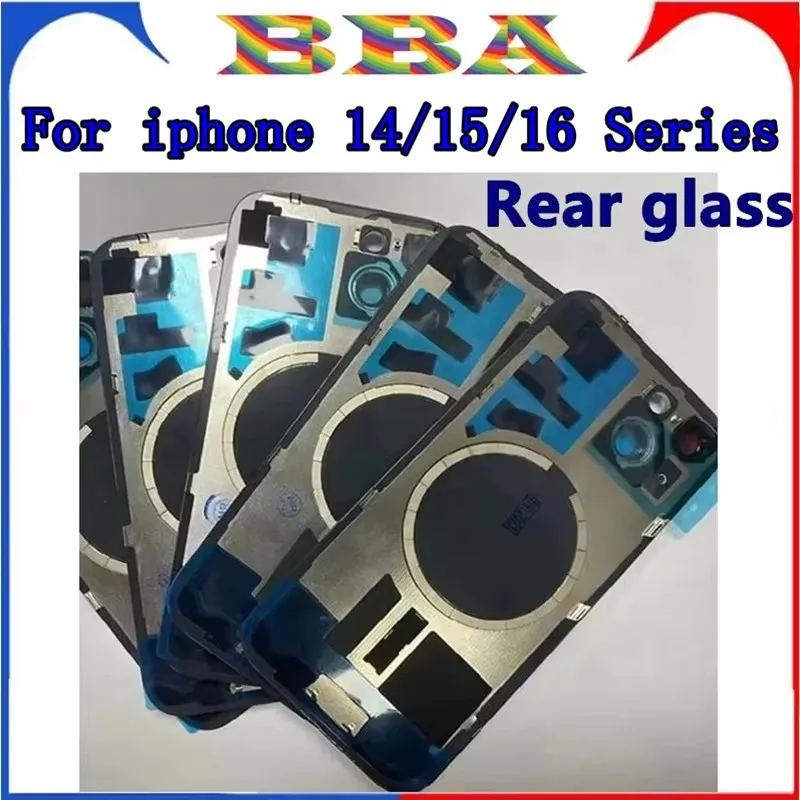 

1PCS Back Cover Glass With Iron Plate Magnetic Ring For iPhone 16 15 Pro MAX 14 PLUS Replacement Door Housing Repair Glass