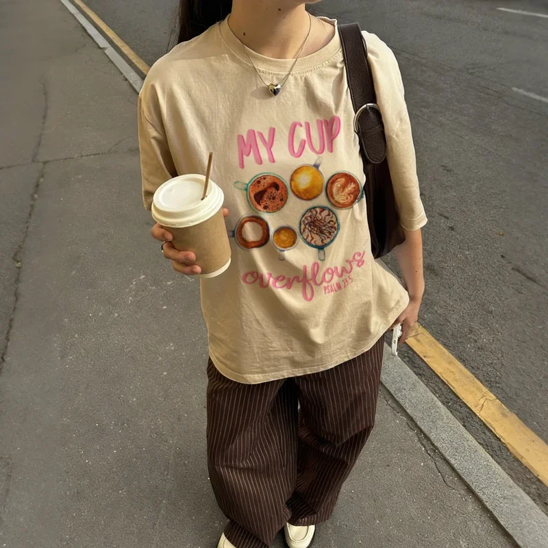 

Футболки My Cup Overflows Bible Verse в стиле ретро, эстетичная футболка с изображением Иисуса и кофе, милые религиозные топы для женщин и мужчин, христианская одежда, подарки