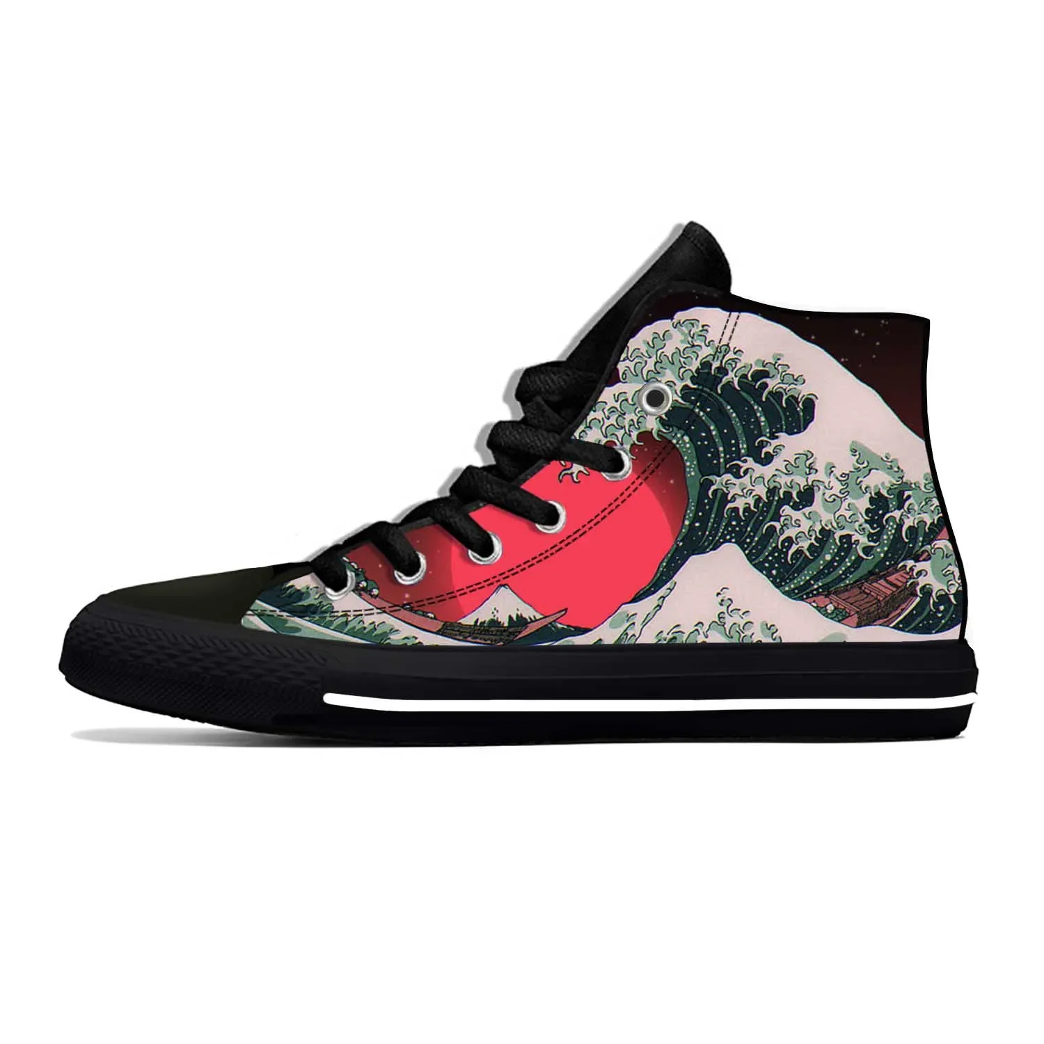 Japanese Anime Cartoon Great Wave Off Kanagawa Casual Cloth Shoes High Top Lightweight Breathable Custom Men Women Sneakers