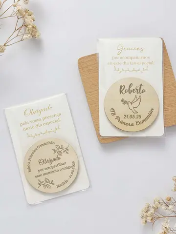 Personalized Communion Favors for Guests Custom Wooden Magnets with Thank You Cards First Communion Souvenirs
