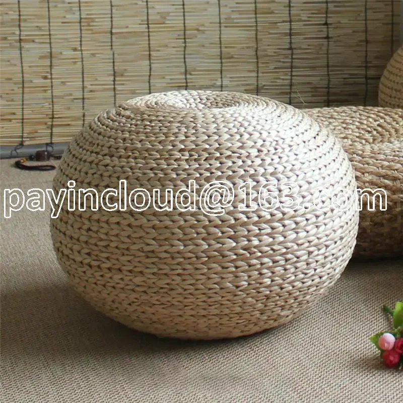 Japanese style natural straw stool sitting seat living room Spherical round   rattan cushion  hand woven foot