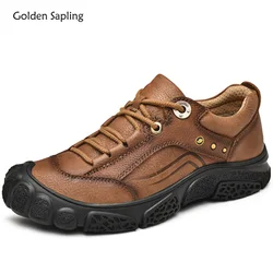 Golden Sapling Genuine Leather Shoes Men Outdoor Trekking Men's Casual Shoes Mountain Footwear Leisure Flats Platform Work Flat