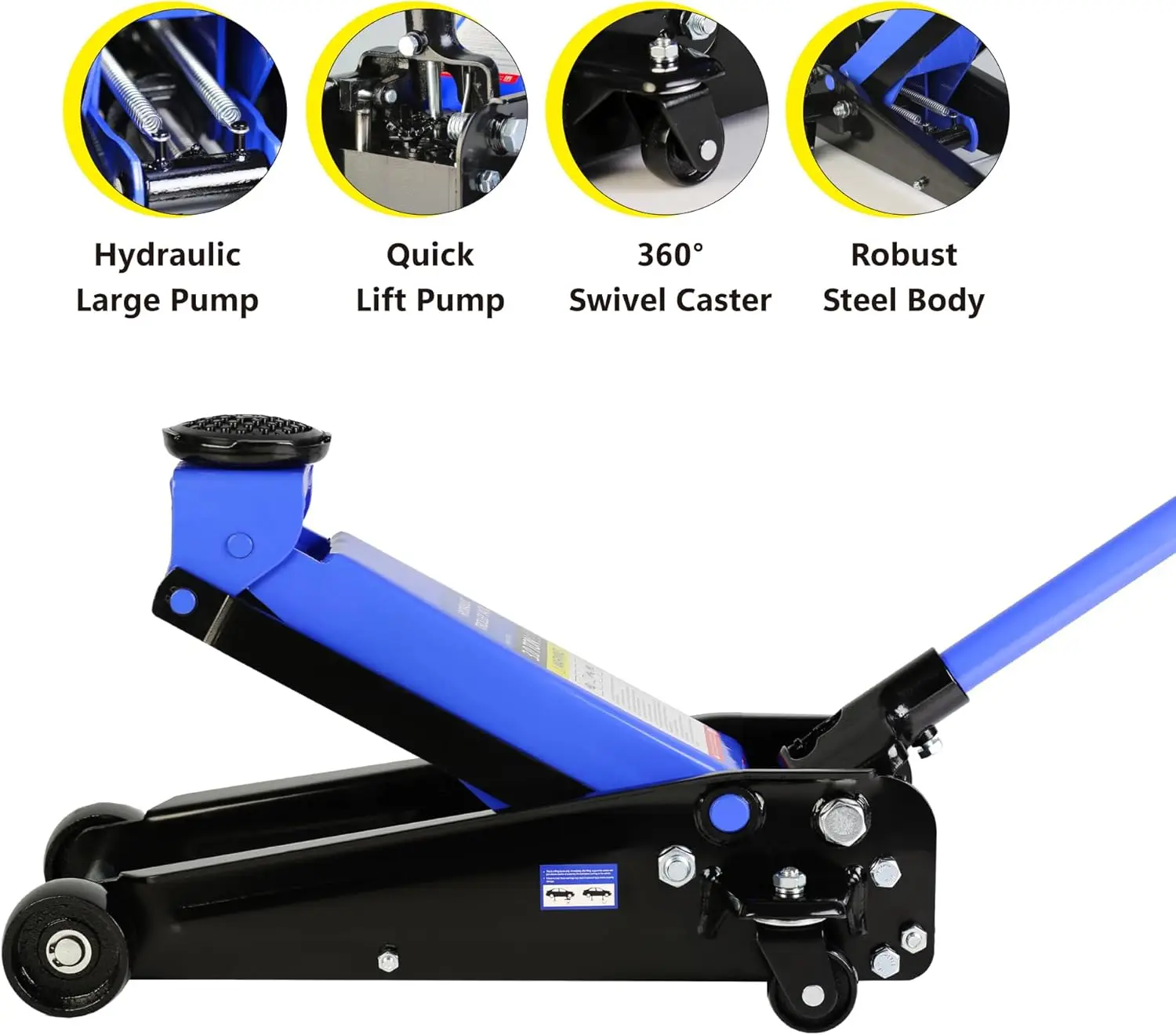 رافعة أرضية للسباق من الفولاذ منخفضة المستوى 3 طن/6000 رطل مع مضخة رفع سريعة للمكابس المزدوجة، هيدروليكية، نطاق الرفع 5.1 بوصة - 20 بوصة (أزرق) #4