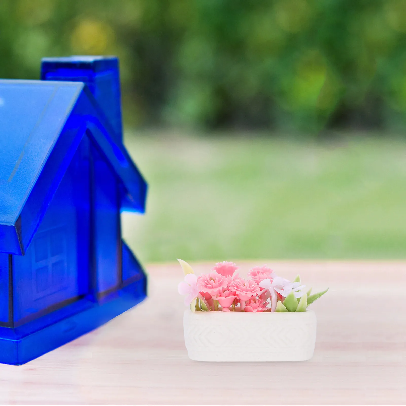 

Miniature Potted Flower Ceramic Pot Bright Color Lifelike Flowerpot Ornament Home Desktop Ornament Mini House Accessories