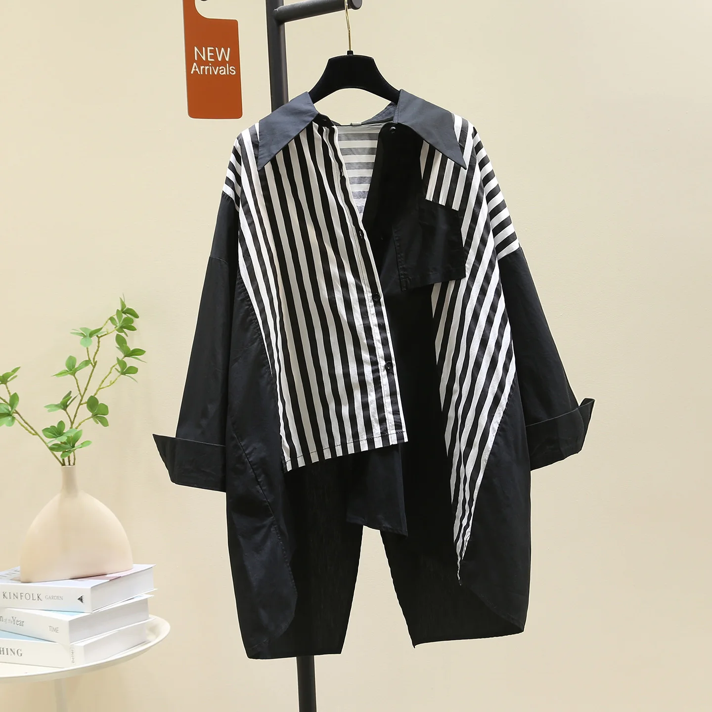 

SuperAen Black Striped Patchwork Fashion Shirt for Women's 2025 Spring and Autumn New Korean Style Loose Casual Shirts