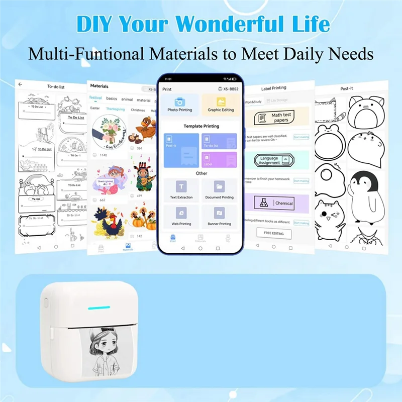 

SYW-Mini Portable Printer, Inkless Sticker Printer With 12 Rolls Paper, Mini Thermal Printer For Notes/Photos/Stickers,White Dur