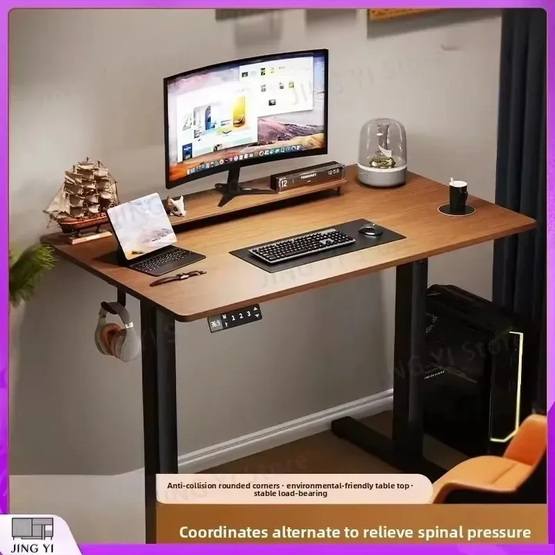 Electric Height Adjustable Standing Desk Solid Wood Smart Workstation for Home Office Bedroom Study Gaming Setup Ergonomic