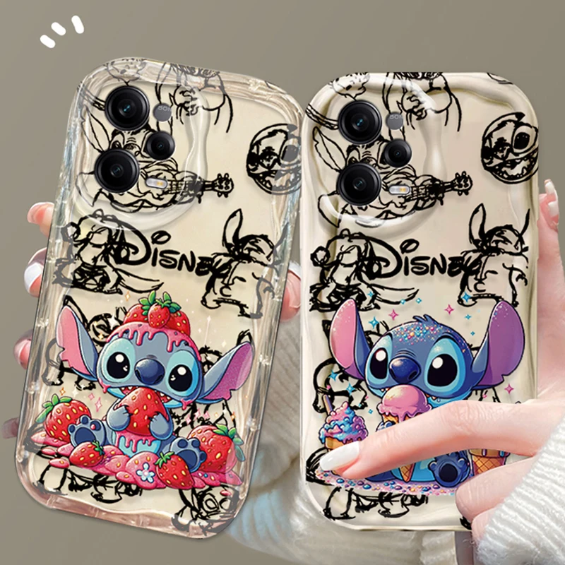 Lovely Disney Stitch Clear 3D Wave Case For Xiaomi Redmi Note 13 12 11 Pro Plus 4G 5G 12S 11S 10 10S 9 9S 8 13C 12C 10C Turbo 3