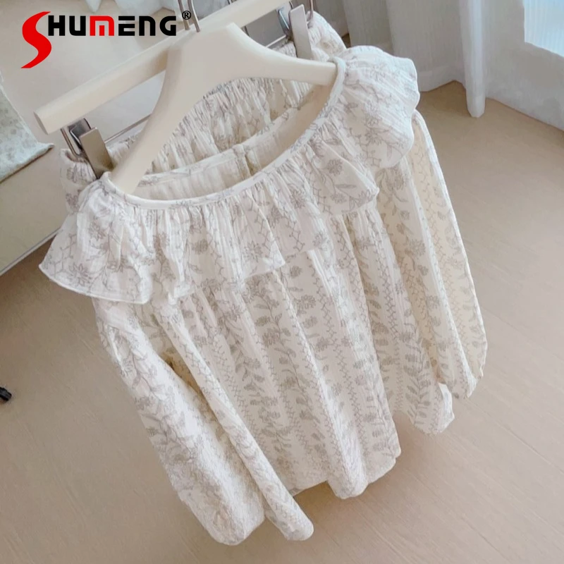 

All Cotton Gauze Elegant Loungewear Women's Doll Collar Ruffled Loose Homewear Set Female Japanese Style Sweet Pajamas Suits
