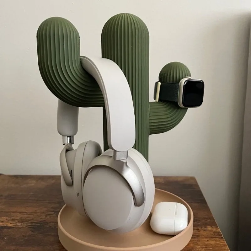 Minimalist Cactus Headset Stand Multi Use Desktop Organizer for Headphones Watch Earbuds Student Dorm Bedroom Office Storage view 6