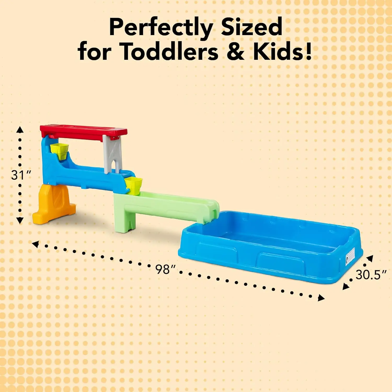 Raindrop Falls Water Table and Splash Kiddie Pool for Toddlers and Kids, 9 Water Play Table Accessories