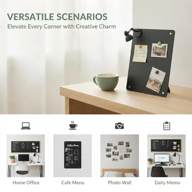 Rounded Corners Ironwork Magnetic Message Board 1Pcs, Desktop DIY Photo Display Note Sign Board For Shop Home Table Decoration
