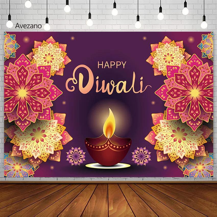 Avezano Photography Background Happy Diwali Floral Diya Lamp Candle Hindu Festival of Lights Party Decor Backdrop Photo Studio