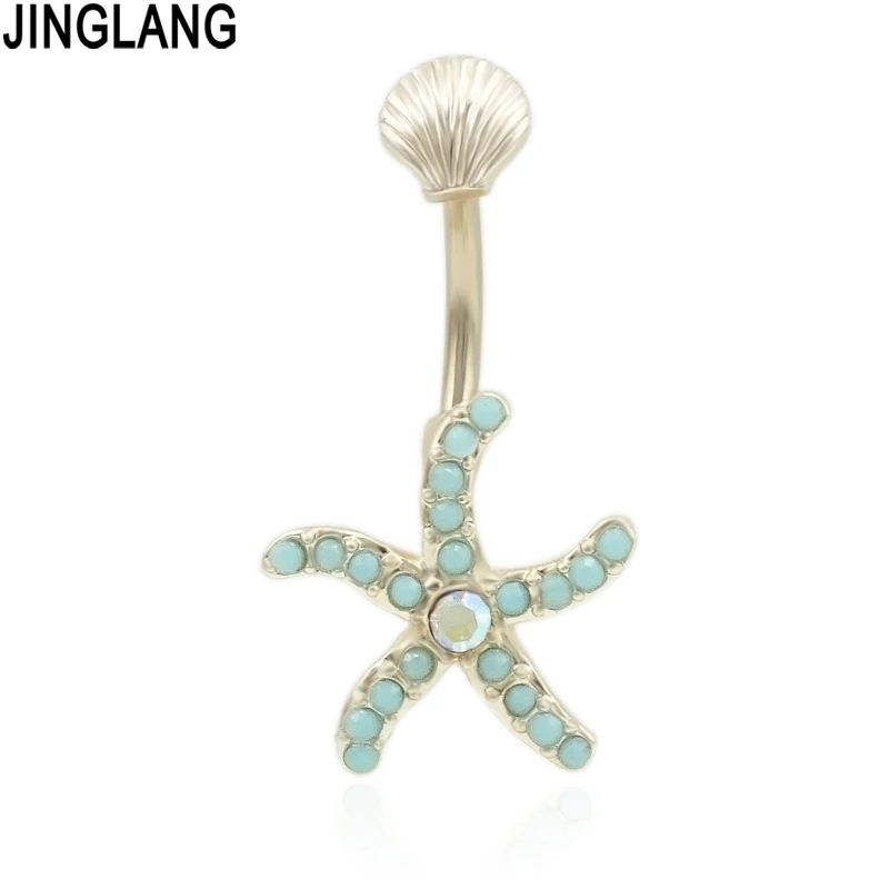 JINGLANG Trendy Crabs Starfish Octopus Dangle Navel Ring surgical steel Belly button Sexy Body Bars piercing Jewelry