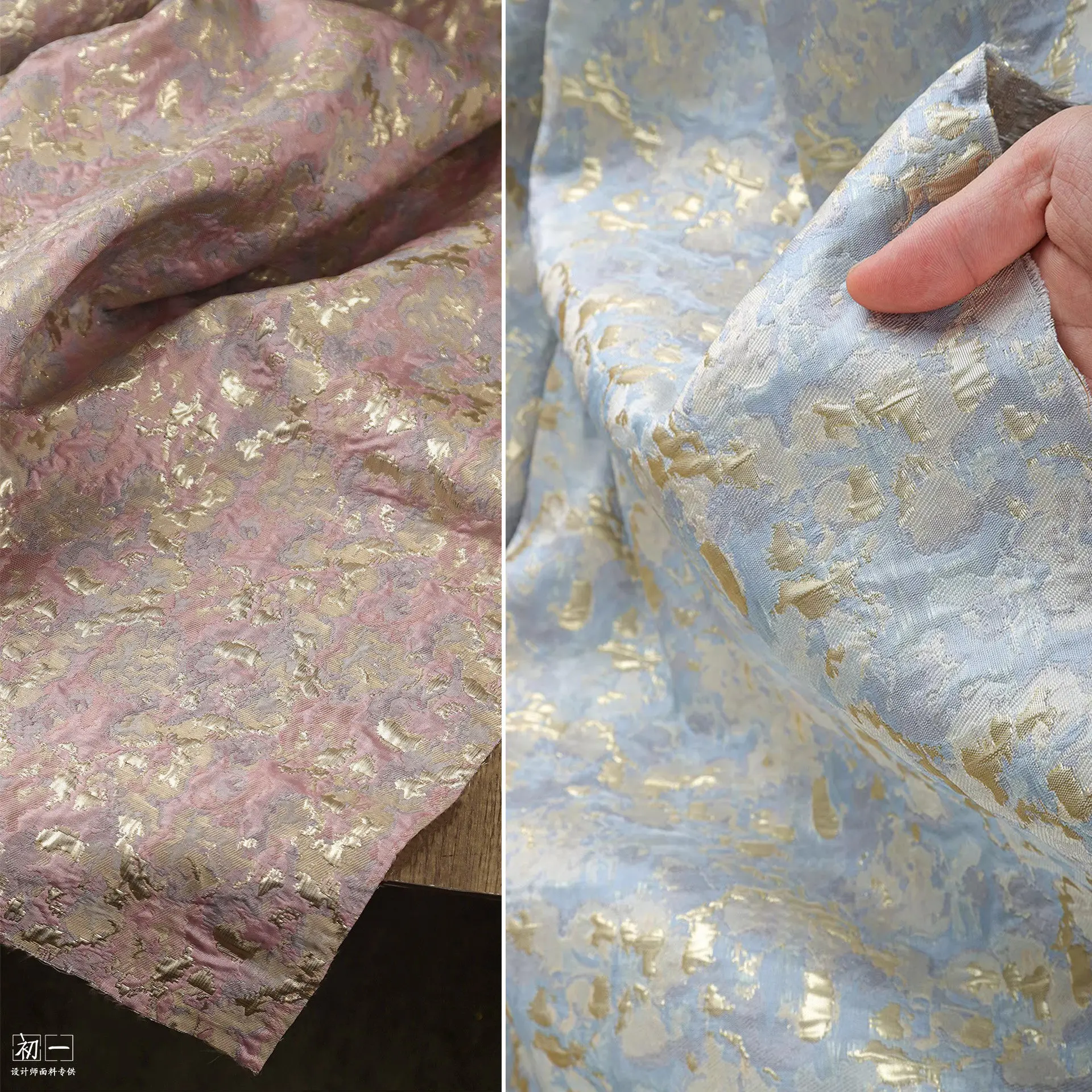 Pink Petty Oil Painting Style Jacquard Fabric Silk Glossy Texture Bag Pillow Coat DIY Designer Fabric