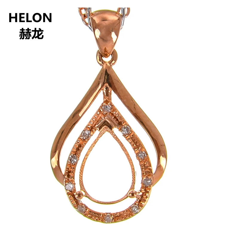 Solid 14k Rose Gold Natural Diamonds Women Pendant 5x7mm Pear Cut Semi Mount Pendant White Yellow Gold Optional