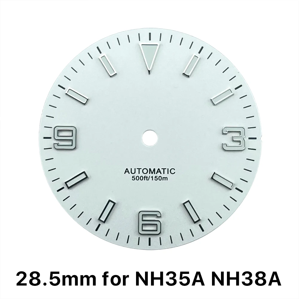 28.5mm Watch Dials for NH35 NH38 Movement No Date with BGW9 Lume Black White Explore