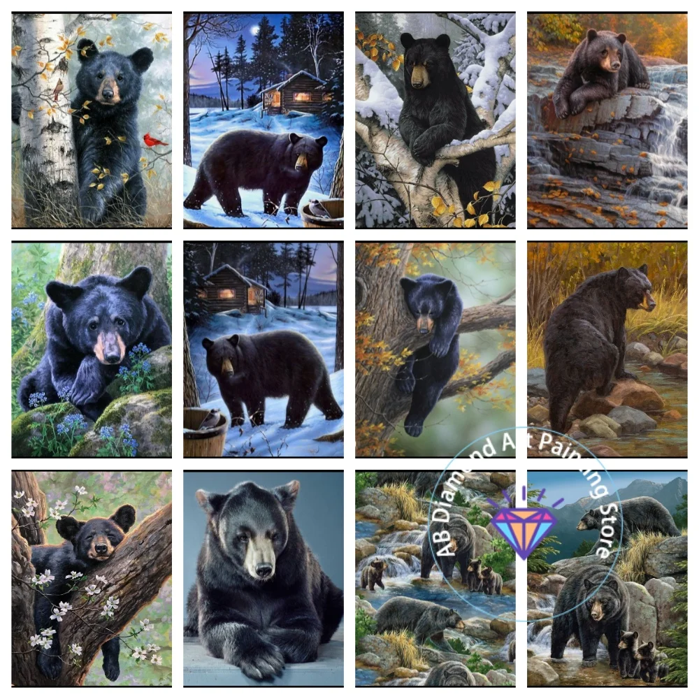 

Black Bear Animal Theme AB Diamond Painting Kit Square Round Diamond 5D DIY Mosaic Handmade Art Adult Exquisite Gift Home Decor