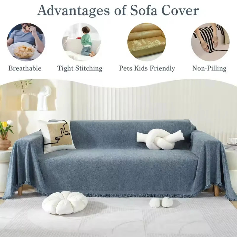 High Quality Waterproof Chenille Sofa Cover Cloth Striped Sofa Cushion Four Season Washable Protector Thick Breathable Fabric