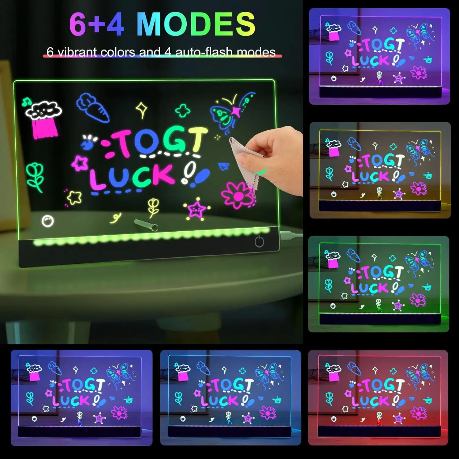 Bacheca per appunti a LED con luce notturna colorata 7 penne Bacheca in acrilico fai-da-te Tavolo da disegno per bambini Regalo di compleanno per bambini