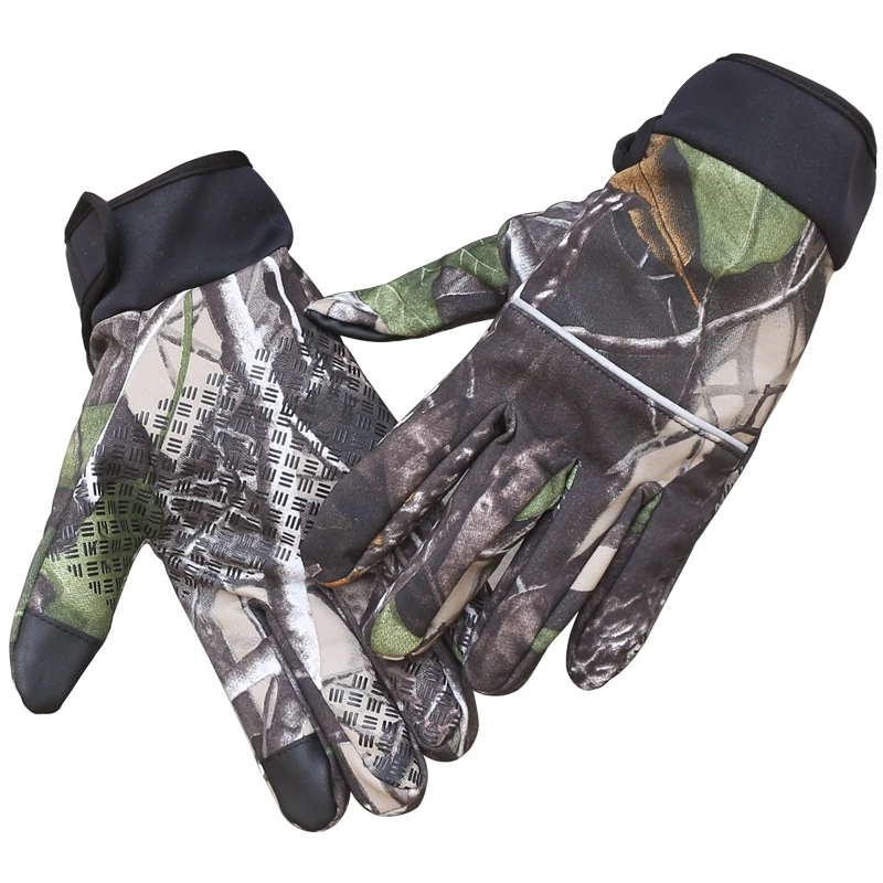 Guantes de caza para hombre, manoplas de dedo completo, antideslizantes, táctiles, de camuflaje, para deportes al aire libre, primavera y otoño