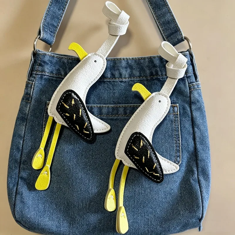New Cute Seagull Keychain Adorable PU Leather Design Perfect for Bag Charm Car Key Ring Ideal Gift for Women