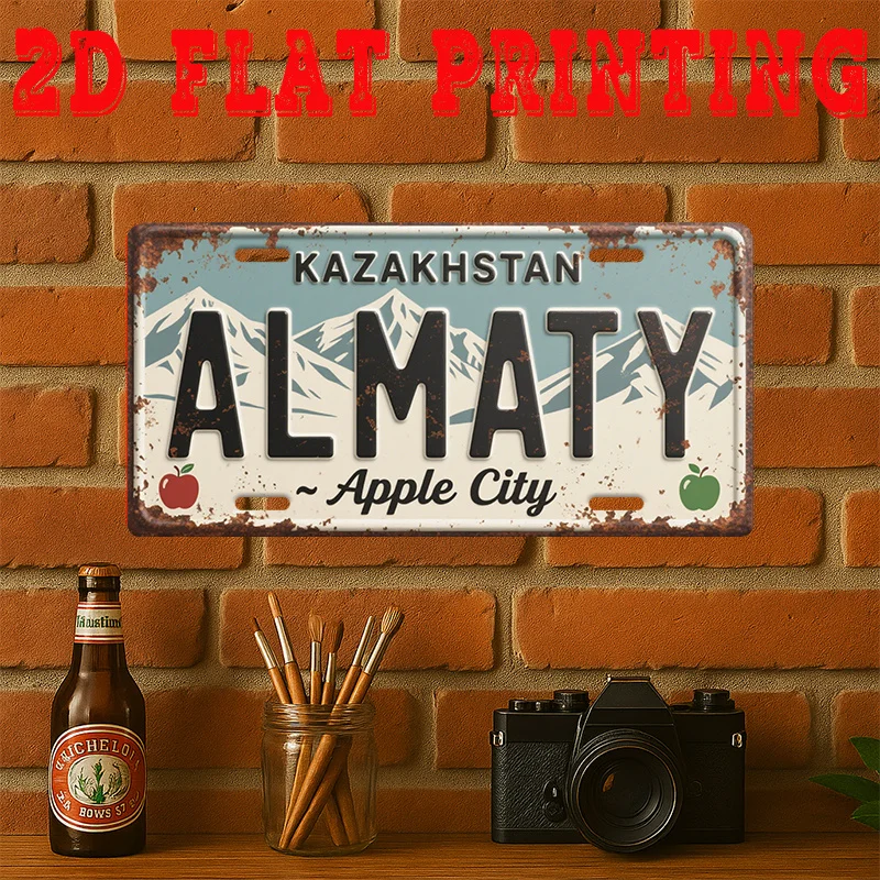 Almaty Kazakhstan Apple City Tin Sign - Vintage Durable Metal Plaque Wall Decor, Home Office Bar Man Cave Wall Art