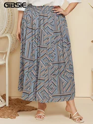 GIBSIE Plus Size Geometric Print Pleated Maxi Long Skirts Women Spring Autumn Fashion High Elastic Waist Casual Skirt xxxl 4xl