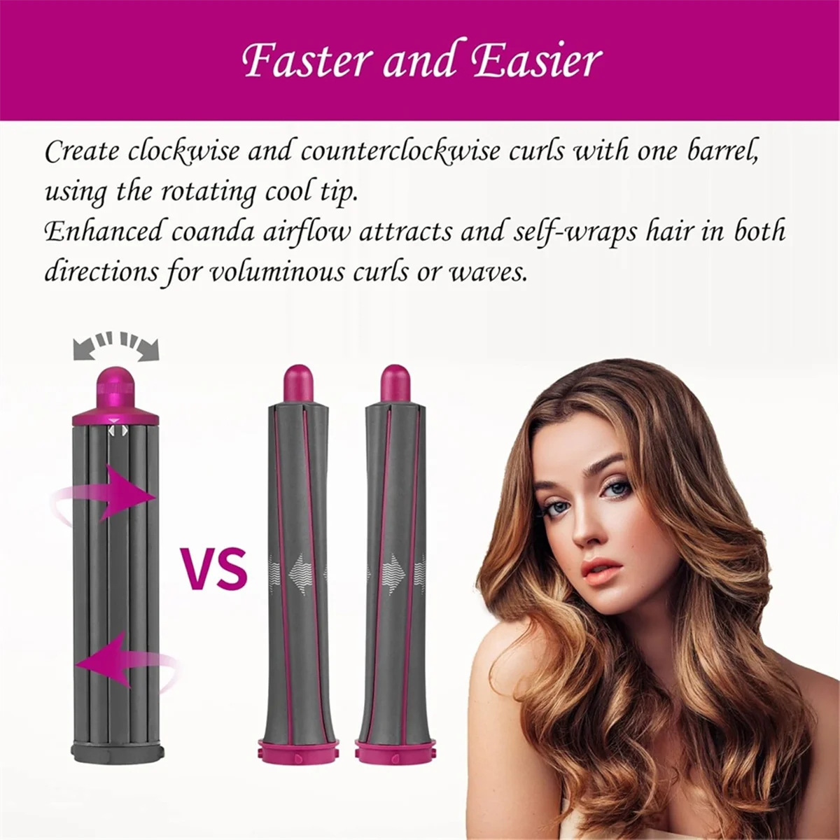 A56XQ 40 мм длинные бочки для завивки волос для Dyson Airwrap SHS01 HS05 насадка для стайлера 360 °   Переходник для фена с вращающейся трубкой B