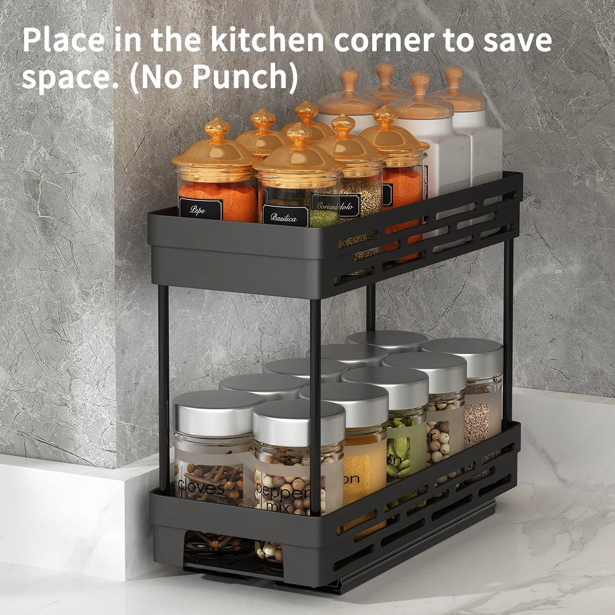 WORTHBUY Multifunctional Spice Jar Plastic Storage Rack Double-layer Seasoning Bottle Storage Organizer For Kitchen Cabinet