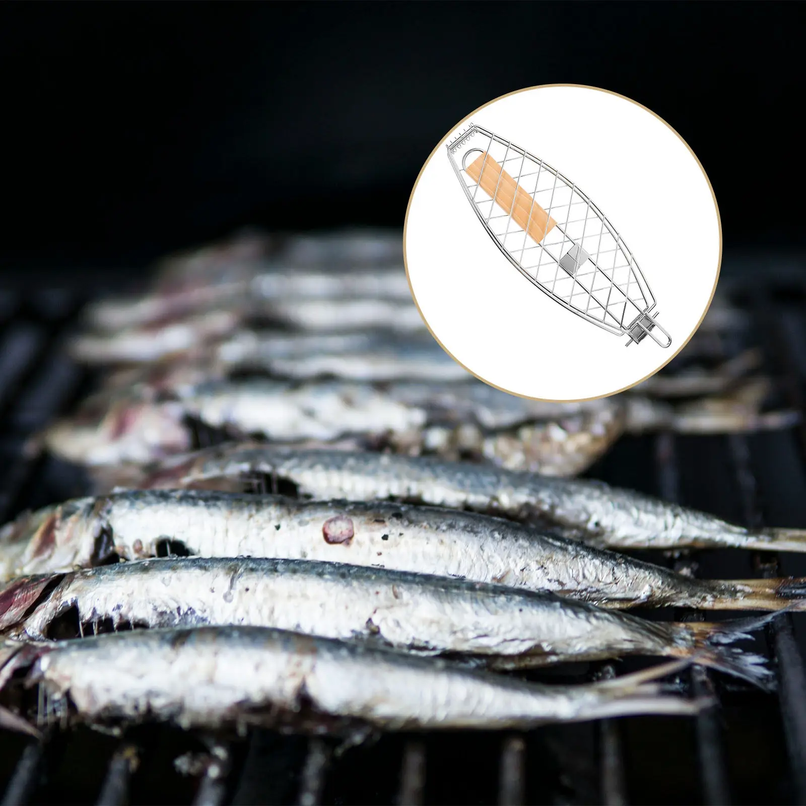 

2Pcs Foldable Fish Grill Basket Stainless Steel Detachable Bbq Cage with Insulated Handle for Grilling Fish Burgers Vegetables