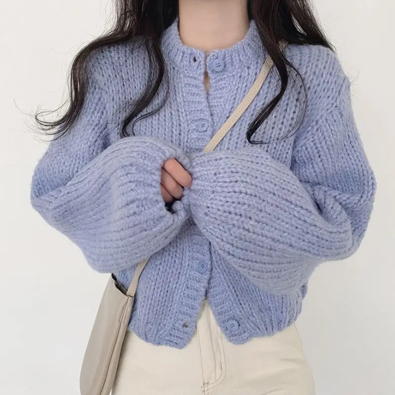 2024 Women's Chunky Knit Cardigan, Winter Loose Sweater Jacket, Solid Color