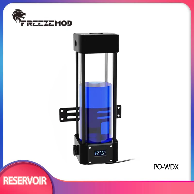 FREEZEMOD 166mm/216mm/266mm Square Computer Water Cooler Acrylic Water Tank  LCD Temperature Display Reservoir / PO-WDX