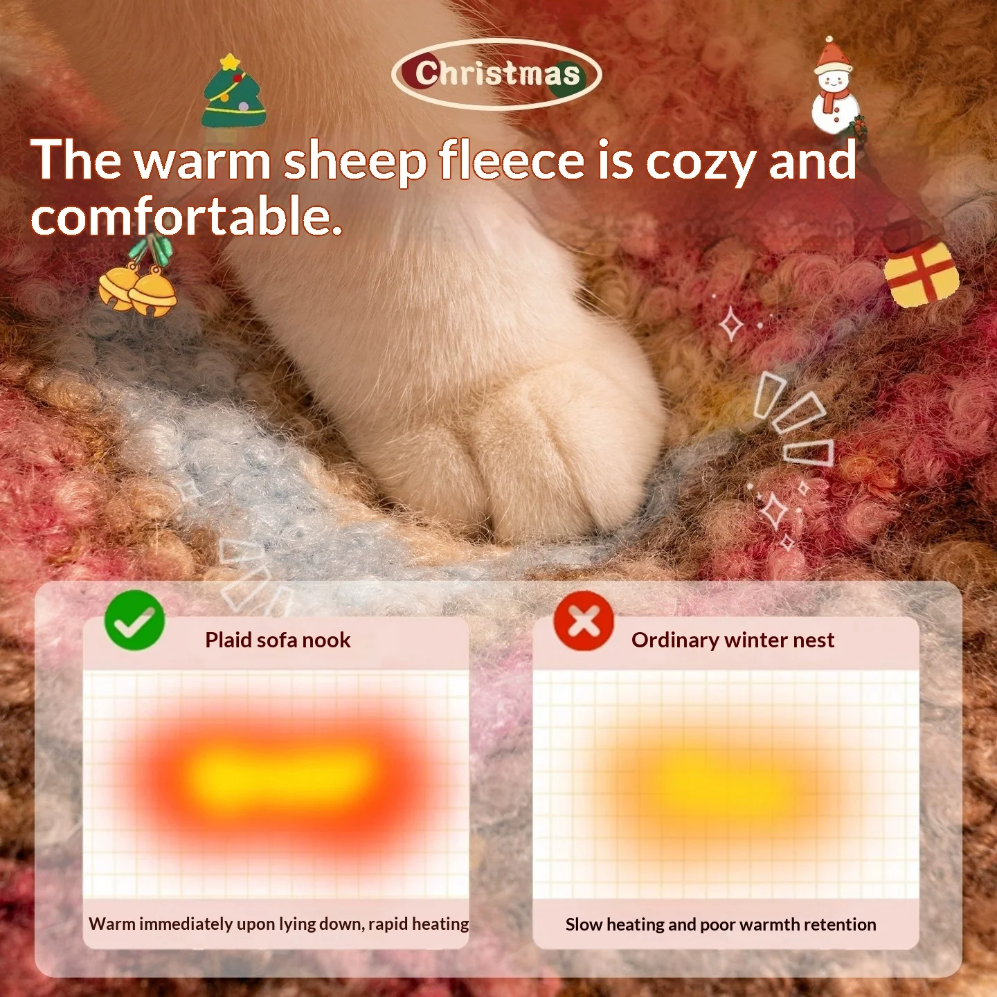 Cama de felpa navideña lavable para gatos y perros pequeños - imagen 2