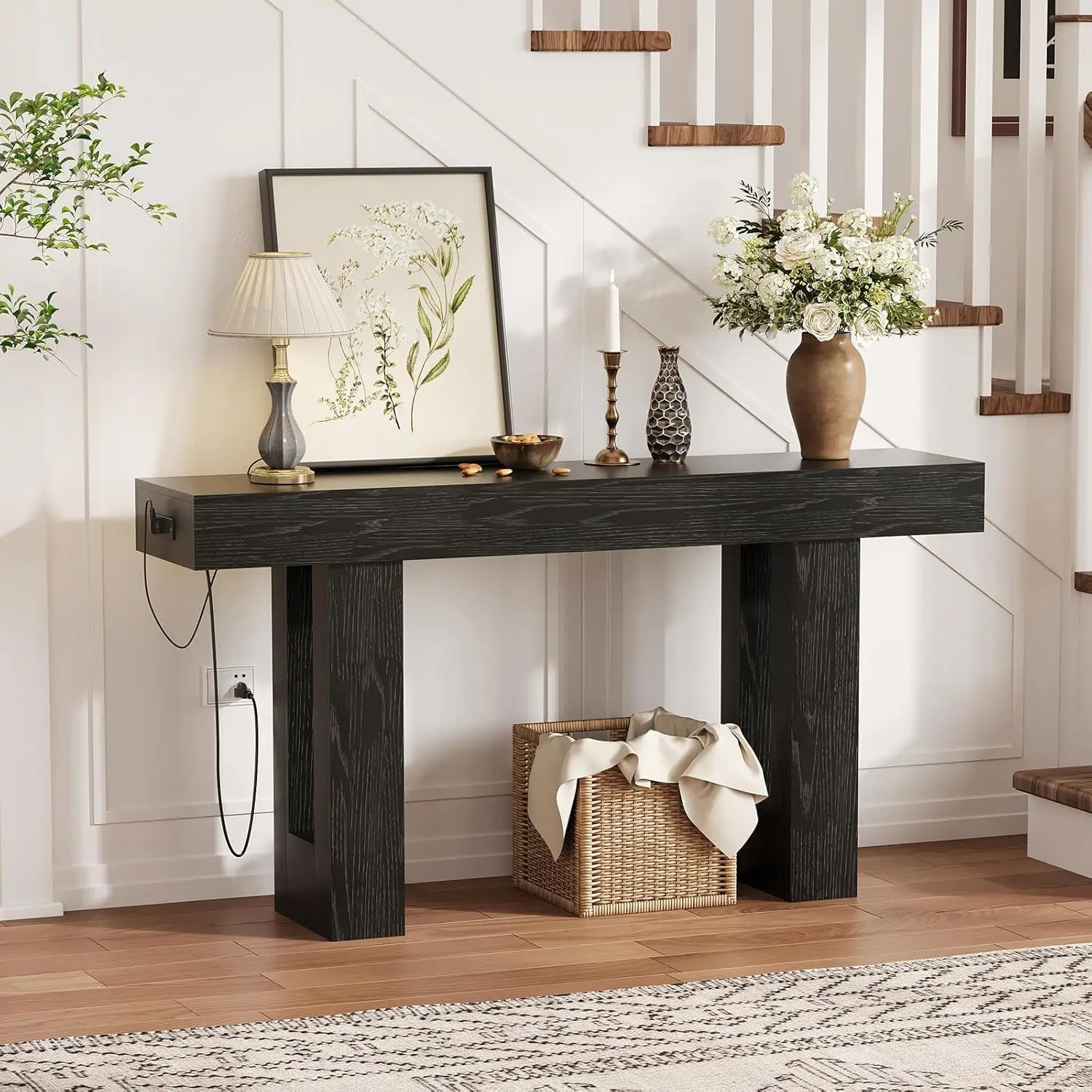 

Консольный столик в деревенском стиле с розеткой, узкий столик для прихожей, гостиной, за диван, для коридора, входной зоны