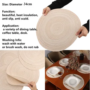 Placemats braided for dining table, round, washable, heat resistant, table mats, coasters, 6 set 8 Main Sales Place American Place - №1