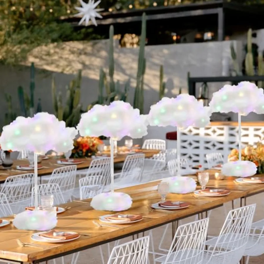 4 Set Artificial LED Cloud Lights Decor Cloud Baby Shower Decorations 3D Fake Fluffy Cotton Clouds DIY Kit Perfect as Wall or T