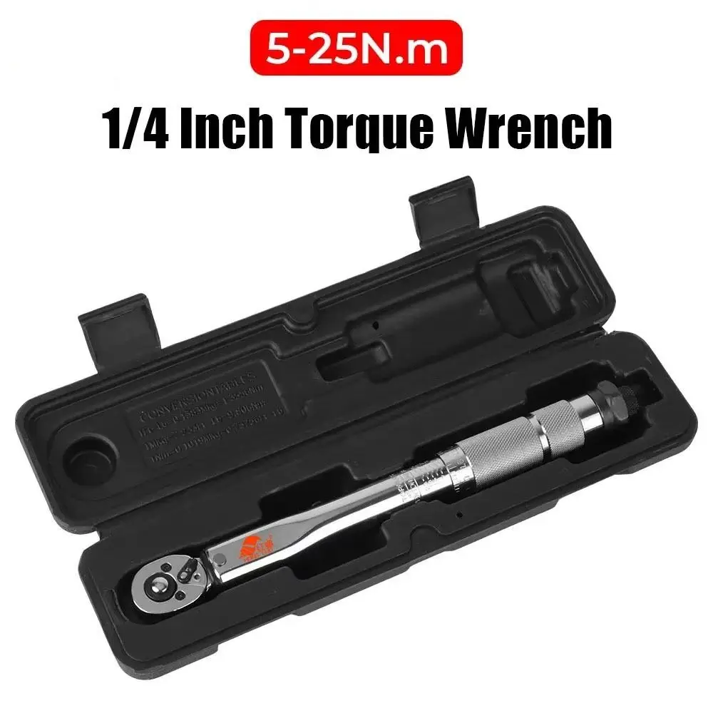 

5-25N.m 1/4'' Drive Spanner Anti-slip with 3/8 Adapter Torque Wrench Adjustable Heavy Duty Car Motorbike Disassembly Tool